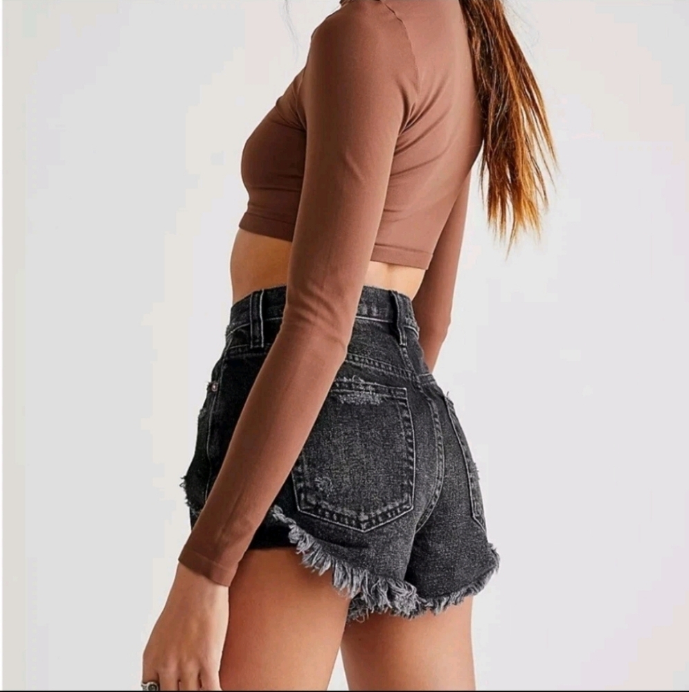 We The Free Black Washed Denim Cutoff Shorts